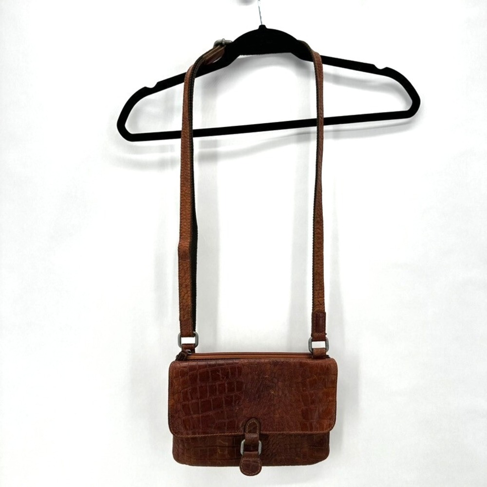 Jack Georges Hornback Croc Embossed Buffalo Leather Crossbody Bag Brown Western
